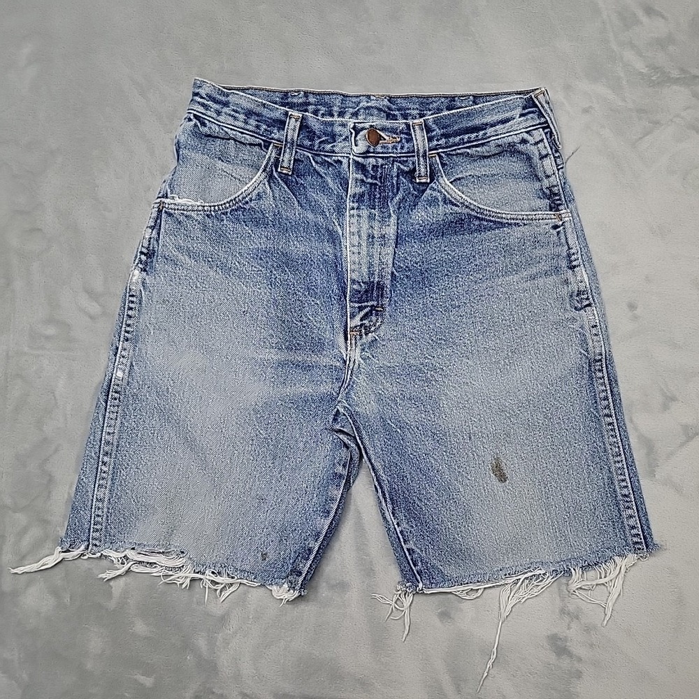 Rustler Jeans Men 31 Blue Cut Off Denim Shorts  Distressed Workwear Jorts Grunge